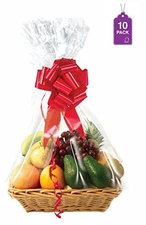 Clear Basket Bags, 10 Pack Large Cellophane Wrap 24"x30" (5) Gift Bag, Fruit