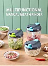 Manual Meat Mincer & Vegetable Chopper- Hand Crank Garlic Press Onion Cutter Set