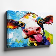Vibrant Colorful Cow Canvas Wall Art Modern Abstract Animal Painting Print Decor