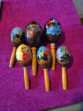 Vintage Mid Century Spanish Wooden/Plastic Maracas x 6