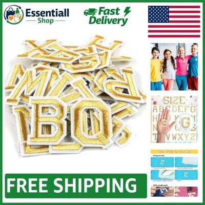 Craft Your Style: 52 Gold Embroidered Iron-On Letters for Fashion Forward DIY