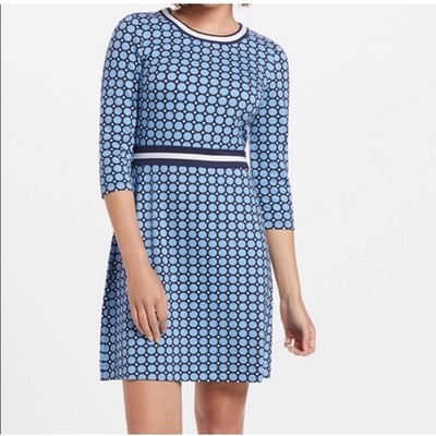Draper James Knit Dress Polka Dot Casual 3/4 Sleeve Blue White 1X