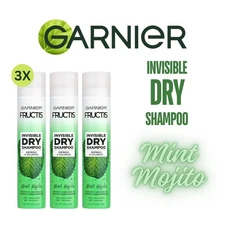 3 Garnier Fructis Invisible Dry Shampoo Refresh Volumize Mint Mojito 4.4 oz X3