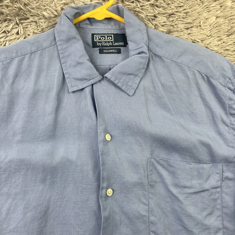 Polo Ralph Lauren Shirt Mens Medium Blue Caldwell Silk Linen Short Sleeve Camp - Image 2 of 4