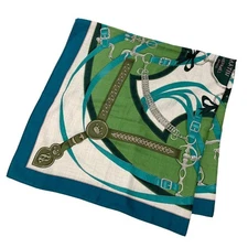 HERMES Cashmere Silk Shawl Scarf 140cm LA PROMENADE DU MATIN Blue Green R0882