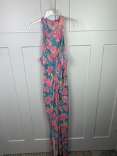 NWT Simply Southern XL Halter Maxi Dress Pink Blue Floral Pockets Tropical Beach
