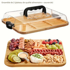 2 Plateaux repas, assiettes de fête, tables a découper, planches a charcuterie