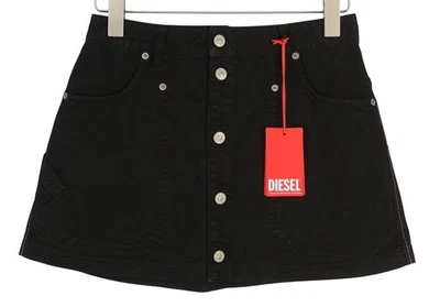 Diesel O-Beige Femme Jupe W29 Noir Sergé Boutonné Poches Mini Rrp 150 I - Photo 1/4