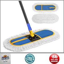 16in Commercial Dust Mop Floor Cleaner Wet Dry 2 Washable Pads Blue