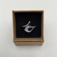 Sterling Silver 925 Pear Cut Sapphire Style Ring w/ CZ Accents -Size 8.5
