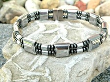 Silver  Black Magnetic Hematite Bracelet Anklet Handmade USA