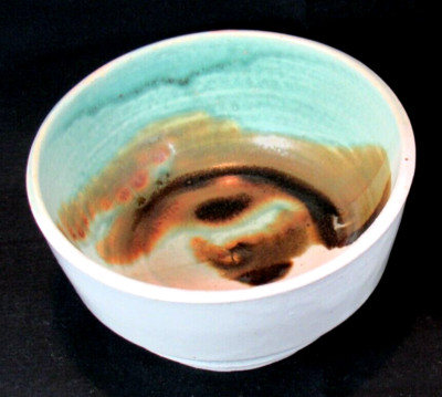 RUTH JOY BULFORD Signed Studio Pottery Green Brown Abstract Bowl Artist