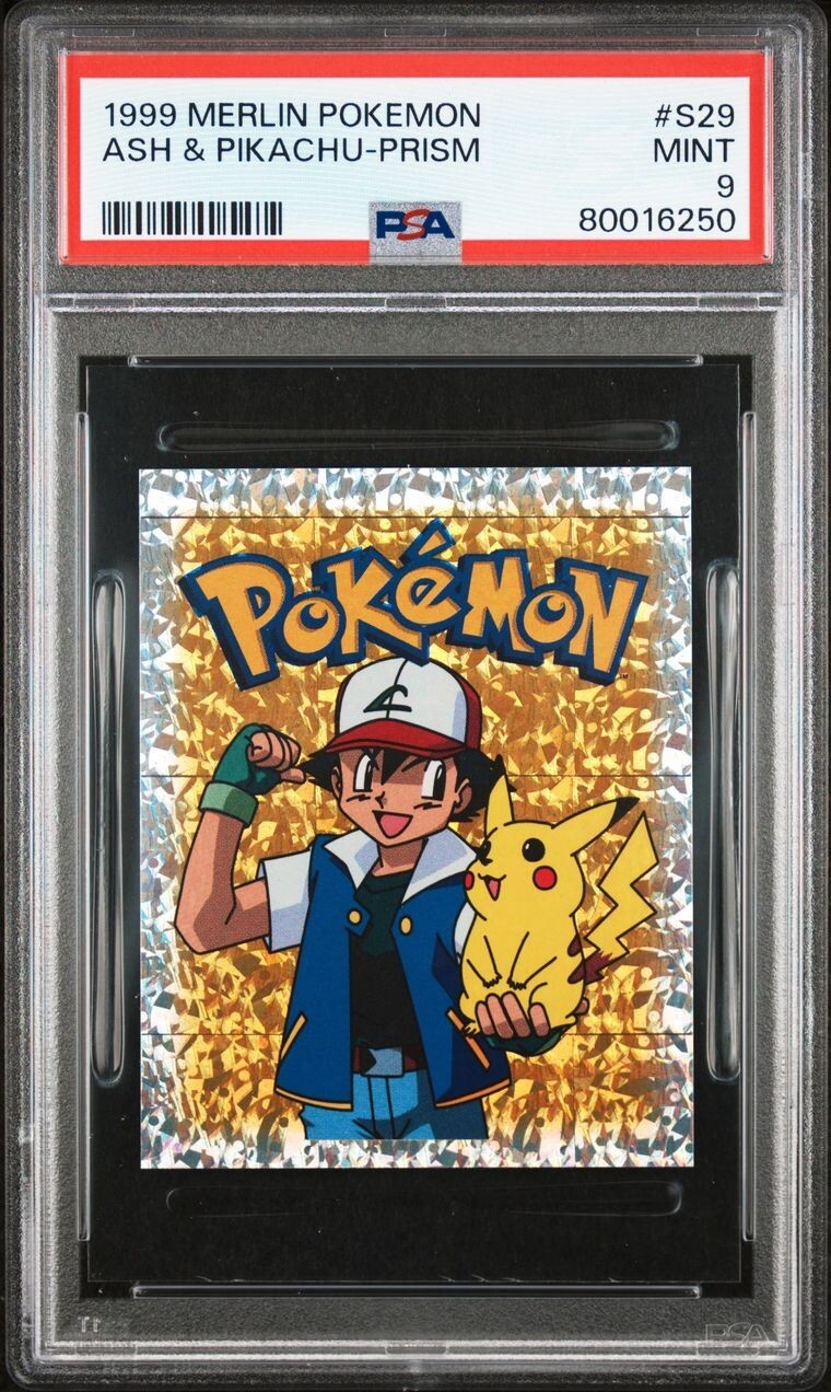 1999 MERLIN POKEMON ASH PIKACHU-PRISM #S29 PSA 9 MINT