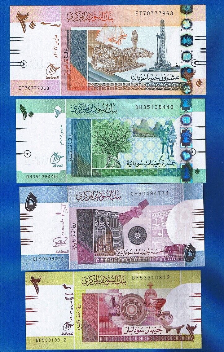 Sudan - 4 ランキング第1位 x Banknotes 2 20 pounds 【新品】 72 P-71 73 2017 74 Bird 2015
