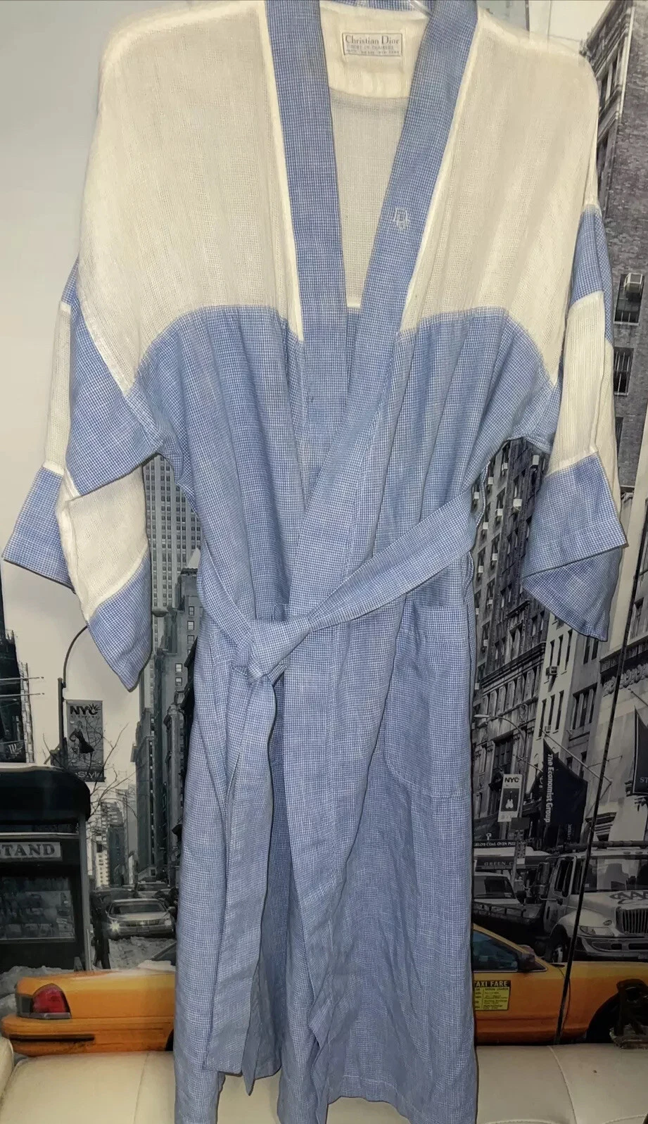 Robe vintage Christian Dior De Chambray bleu ivoire à carreaux OSFA