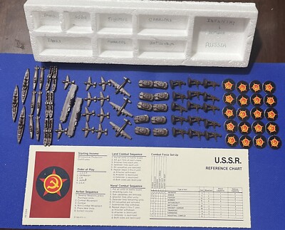 Axis & Allies Board Game Replacement Pieces USSR Full Set 75 Pieces Chart +Box