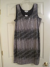 CALVIN KLEIN GUNMETAL AND BLACK SEQUIN SHEATH TANK DRESS L NWT $189.00 