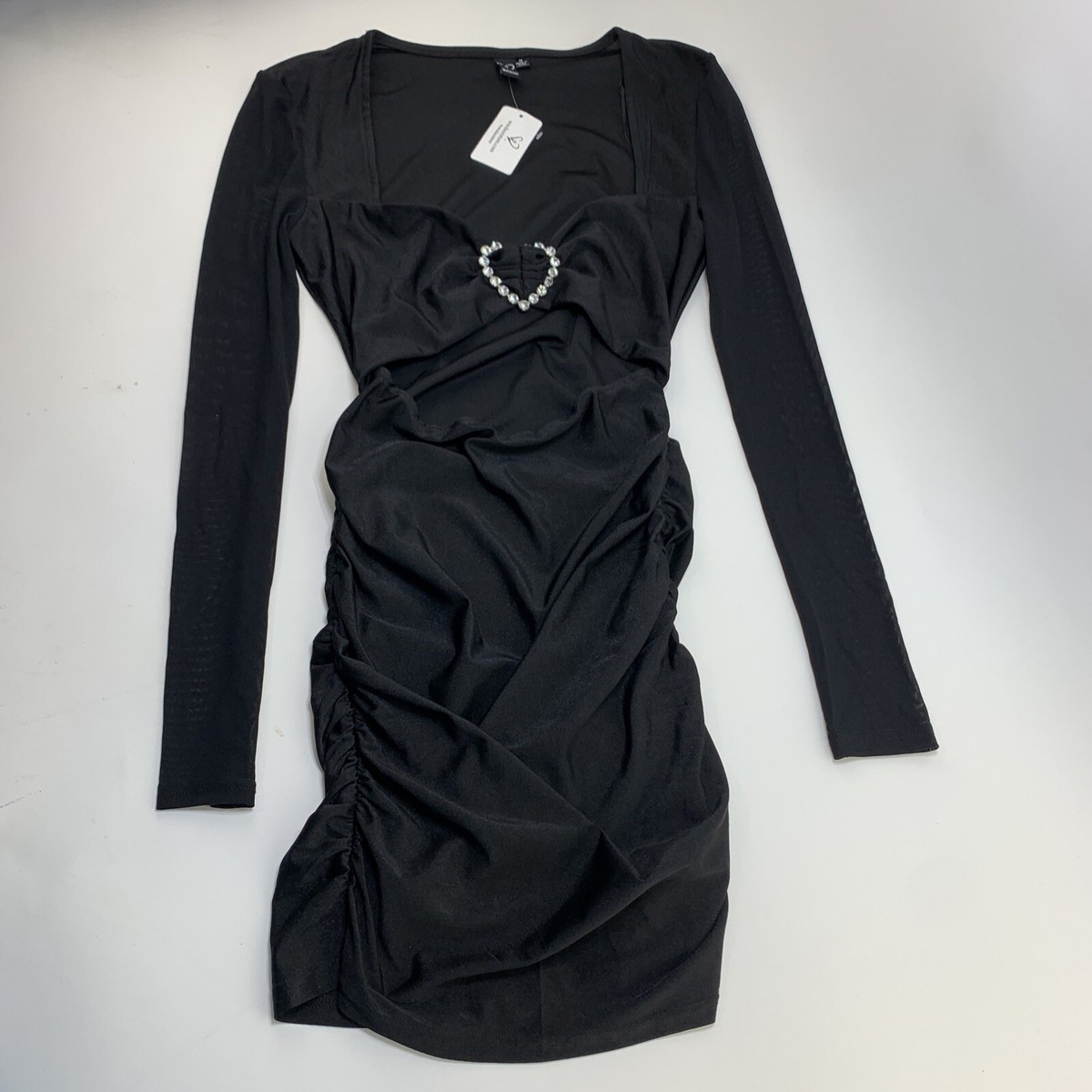 Windsor Little Black Mesh Long Sleeve Dress Size M (A30)