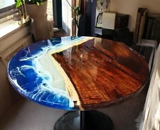 30" Elegant Ocean Wave Epoxy Resin Coffee Table Top Handmade Furniture Decors