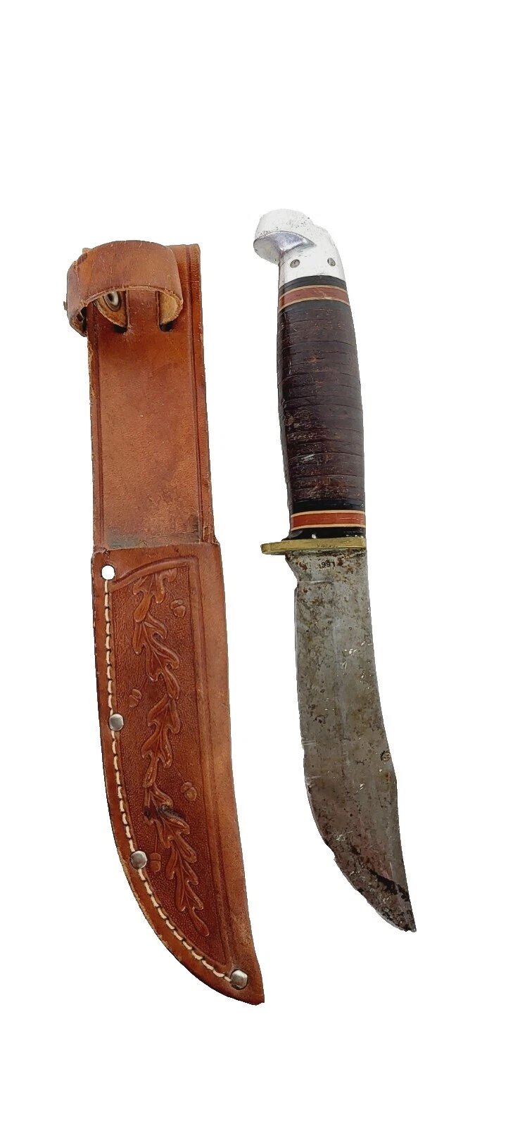 Manija de cuero marrón combate Cuchillos de Hoja Fija Vintage de colección