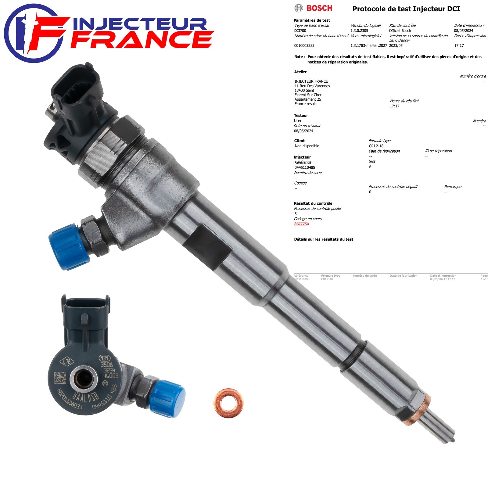 0445110485 Injecteur Bosch Renault Nissan Dacia 1.5 DCI 16608399R H8201108033