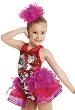 Weissman Costume 11975 Girls Sequin Leotard Feather Bustle Red Size MC 10/12