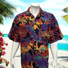 Vintage Y2K Toucan Dance Tropical Fish Floral Hawaiian Shirt Size XL Made In USA