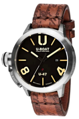 New U-Boat  CLASSICO U-47 47MM AS1 Black Dial Leather Band Men's Watch 8105