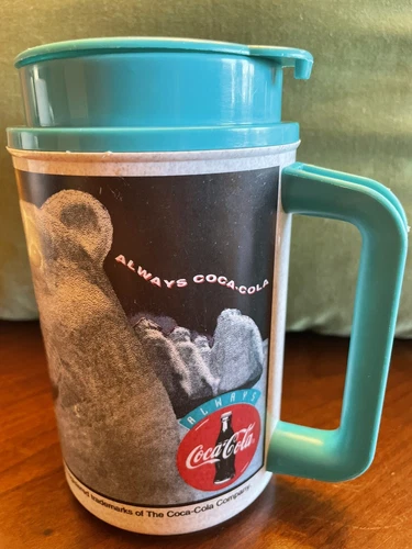 Coca Cola Perkins Restaurant To Go Mug 1995 Coke Plastic W Lid Polar Bear Vtg