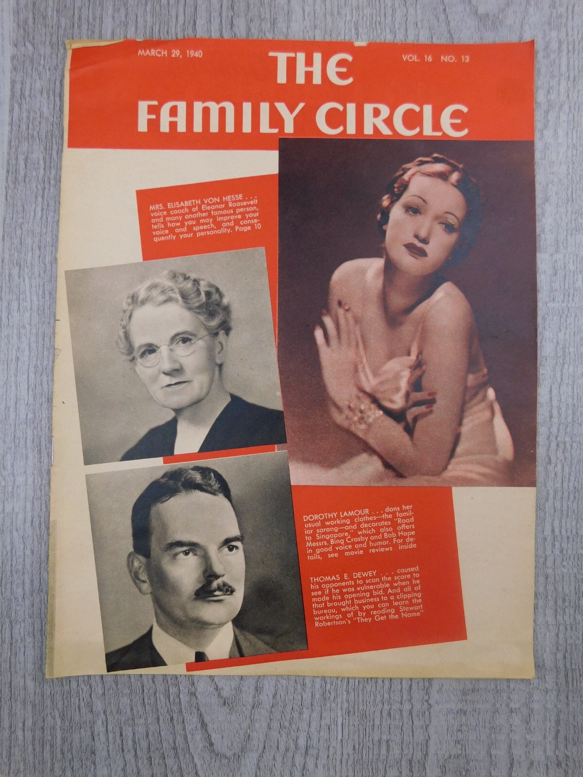 The Family Circle March 29 1940 Vol 16 No 13 Dorothy Lamour Vintage Magazine