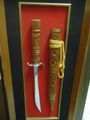 Vtg Thai Dha SWORD Hand Carved Wood Scabbard Vietnam Machete