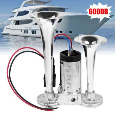 600DB 12V Nebelhorn Lufthorn Druckluft Dual Trompete Fanfare Hupe PKW LKW Boot~