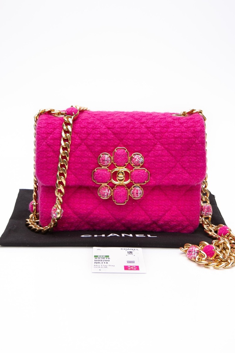 CHANEL 22K Fuchsia Tweed Quilted Mini Bijoux Flap Crossbody Bag | eBay