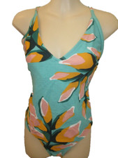 Women's Criss Cross Back Medium Coverage One Piece Swimsuit Orange Green S New