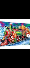 Red and Green Christmas Holiday Santa Claus Train Diamond Painting Kit New