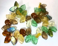 Bead, Leaf, Czech Glass 14x9mm Top Drilled 50 Earth Tone Beads with 1mm Hole