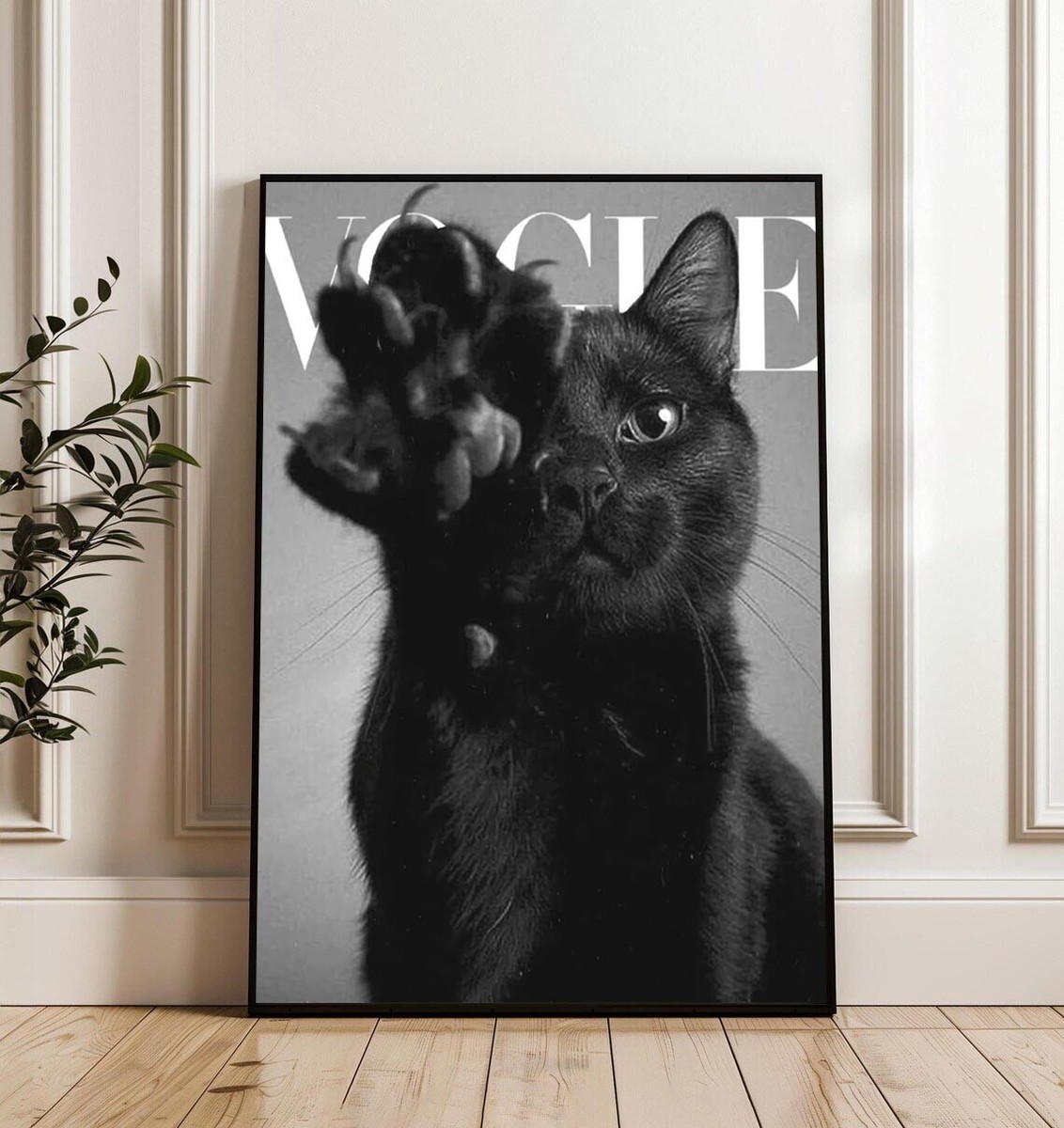 Black Cat Vogue Cover Art Print Fashion Pet Photo Poster Wall