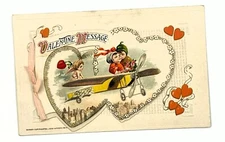 Antique Valentines Day Card Biplane Aviation Winsch Freixas Vtg Postcard G47