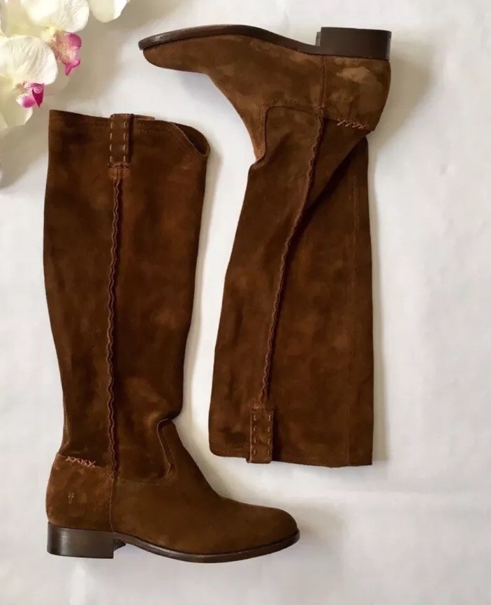 Frye Cara Knee High Oiled Suede Boots Sz7 Wood Brown Slouch NEW