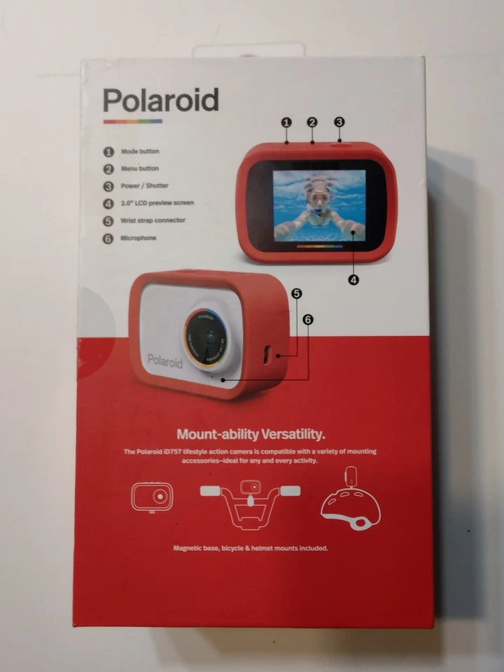 POLAROID ID757 12MP Red Waterproof Sports Action Digital Video Camcorder Camera - Image 2 of 3