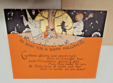 RUST CRAFT Boston USA Vintage Halloween Greeting Postcard Old Unused Ghosts Cat