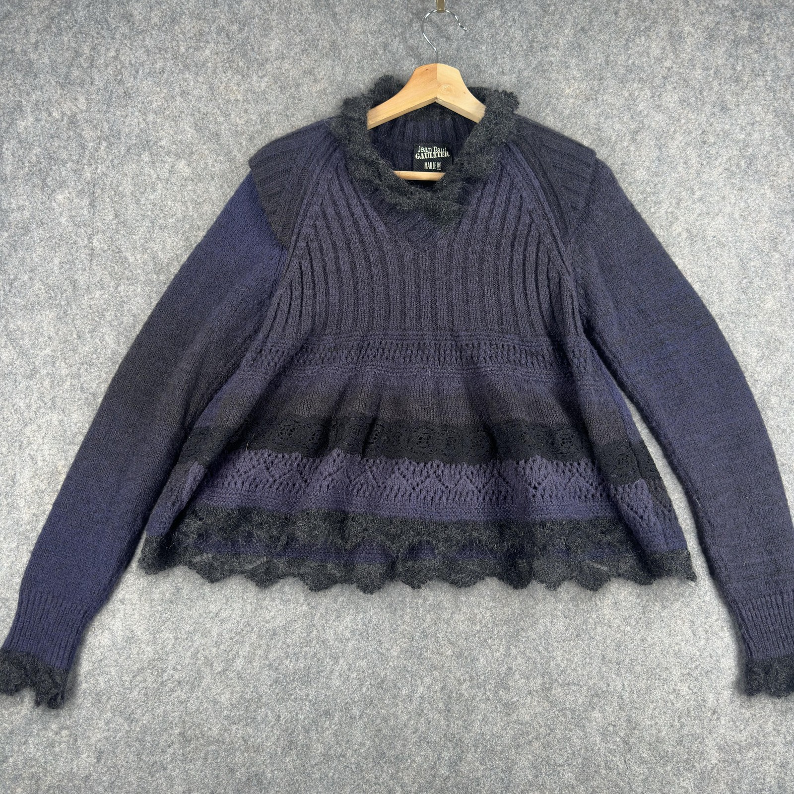 Jean Paul Gaultier Sweater Womens Medium Purple V Neck Mohair Skull Lace Gothic