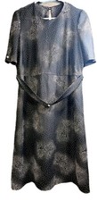 Black White Dot Starburst Dress Tie Waist Keyhole Back L XL
