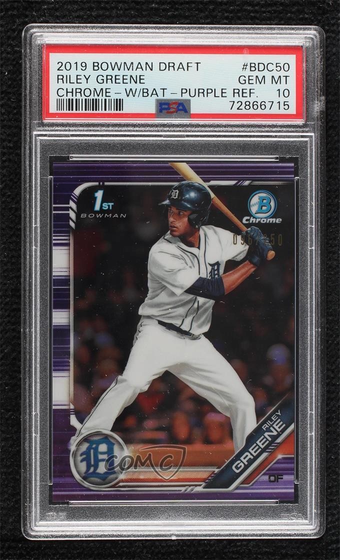 2019 Bowman Draft Chrome Purple Refractor /250 Riley Greene PSA 10 GEM MT