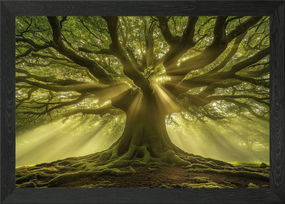 Ancient Tree Sunbeams Framed Wall Art Poster Canvas Print Picture