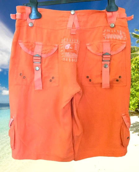 Pantalones Cortos Carga DA-NANG RARO Excedente Indo-China Jalea (brillante) Naranja 100% Seda S Foto 2 de 4