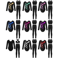 Girls Set Yoga Gymnastics Practice Outfits Sports Leotard With Pants Skating