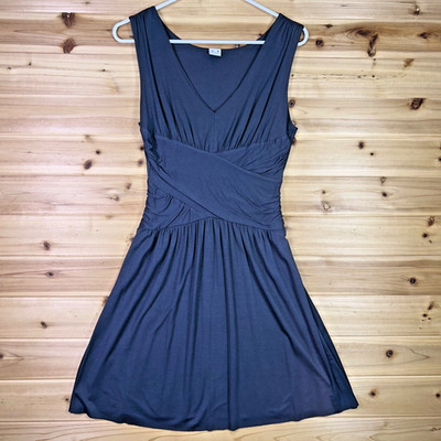 Three Dots Dress Womens Medium Gray V Neck Wrapped Waist Fit and Flare Dress