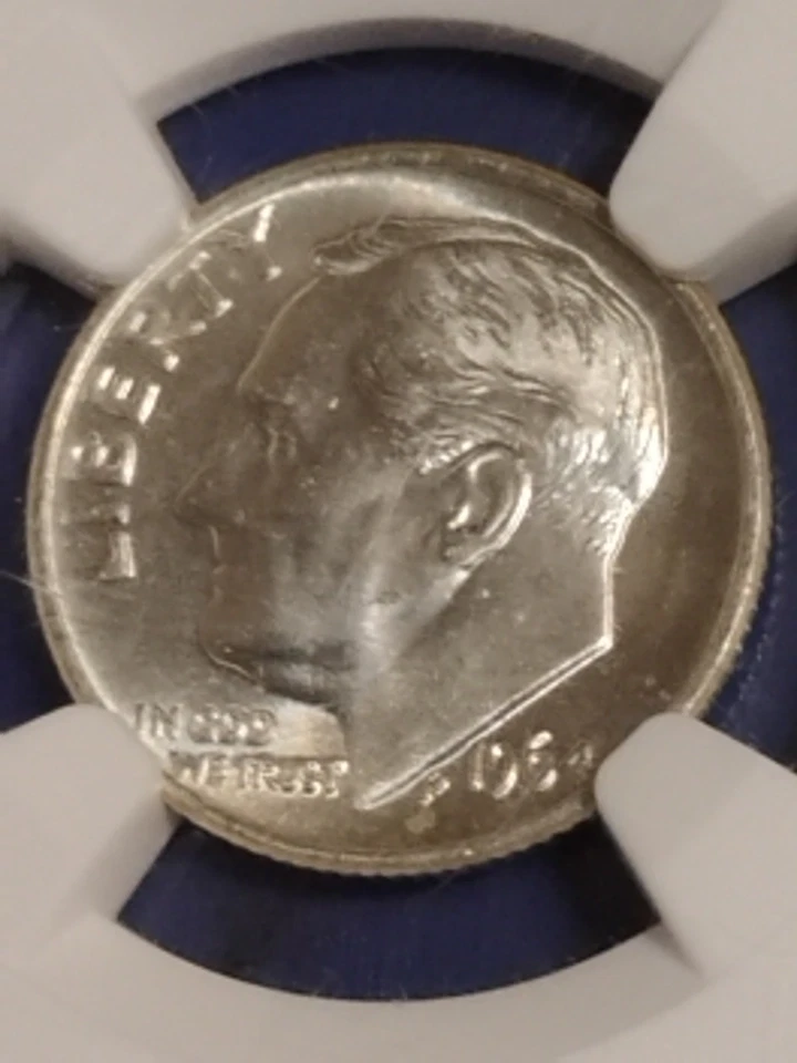 1964-D Roosevelt Dime Error Coin DDO/DDR, 90% Silver, Uncirculated Graded NGC - Image 2 of 3