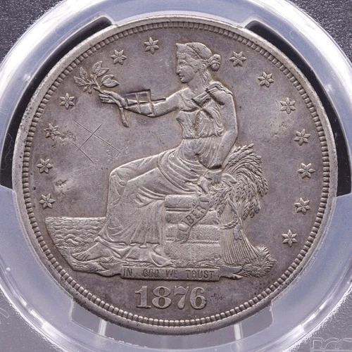 1876-S Trade Dollar T$1 Silver PCGS Genuine Chopmarked Graffiti AU Detail